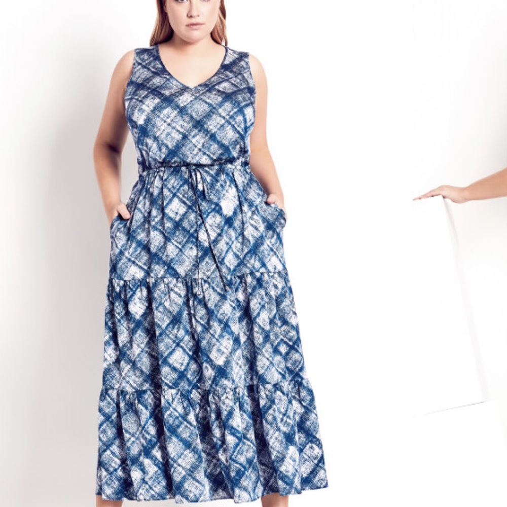 NWT City Chic Floaty Check Dress in Indigo Size 16